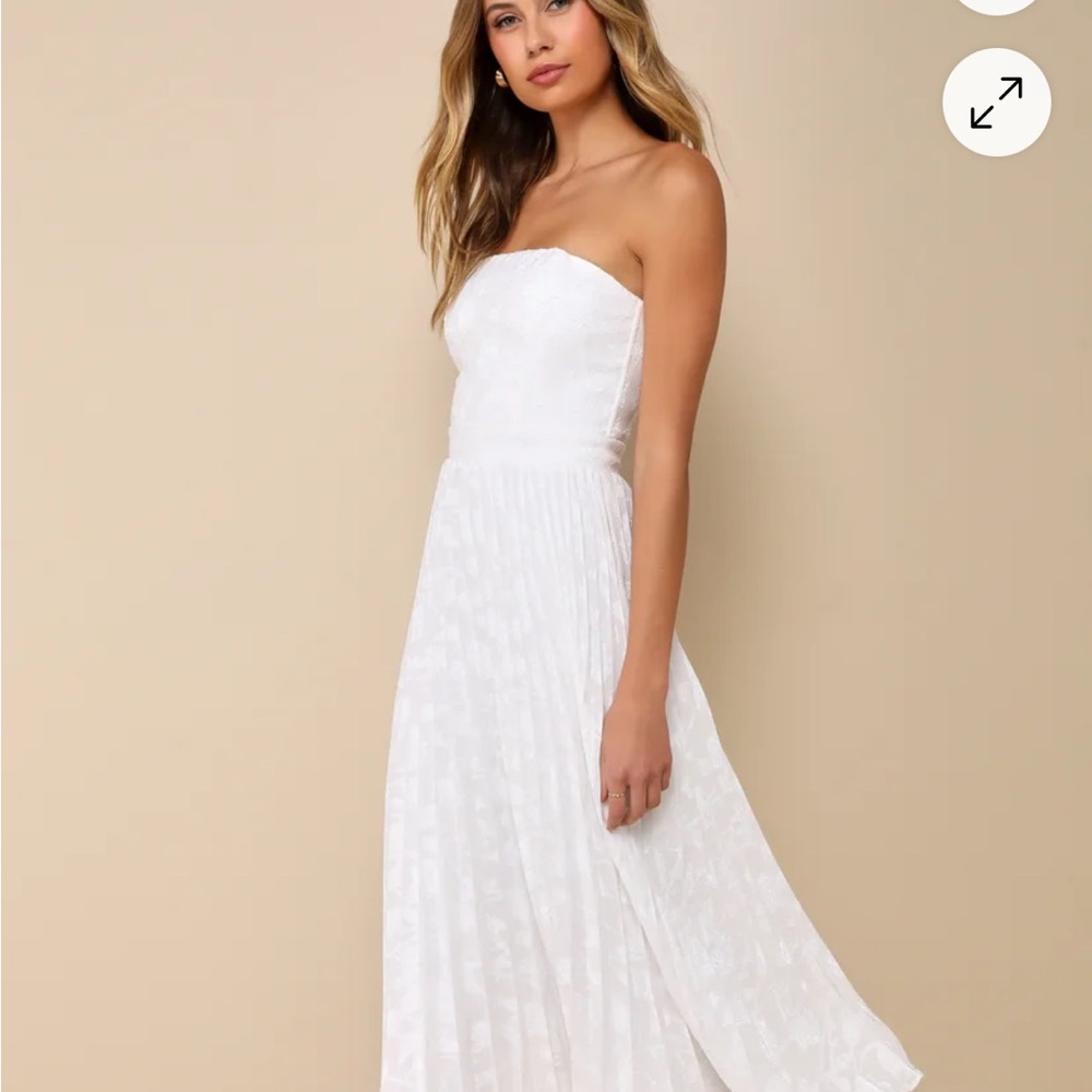 Lulu's White Strapless Midi Dress for Brides/Graduation